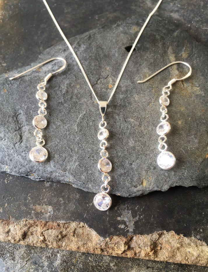 Blue Lily Three Crystal Stones Drop Earrings - SE296B