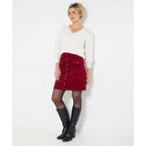 Joe Browns Charming Cord Button Front Mini Skirt - Red Berry