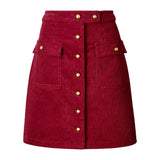 Joe Browns Charming Cord Button Front Mini Skirt - Red Berry