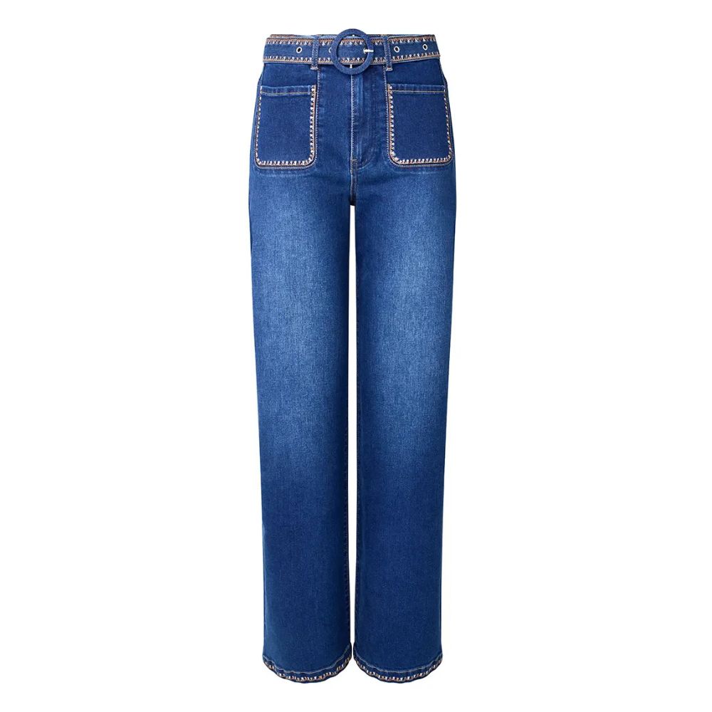 Joe Browns Perrie Embroidered Wide Leg Jeans - Blue