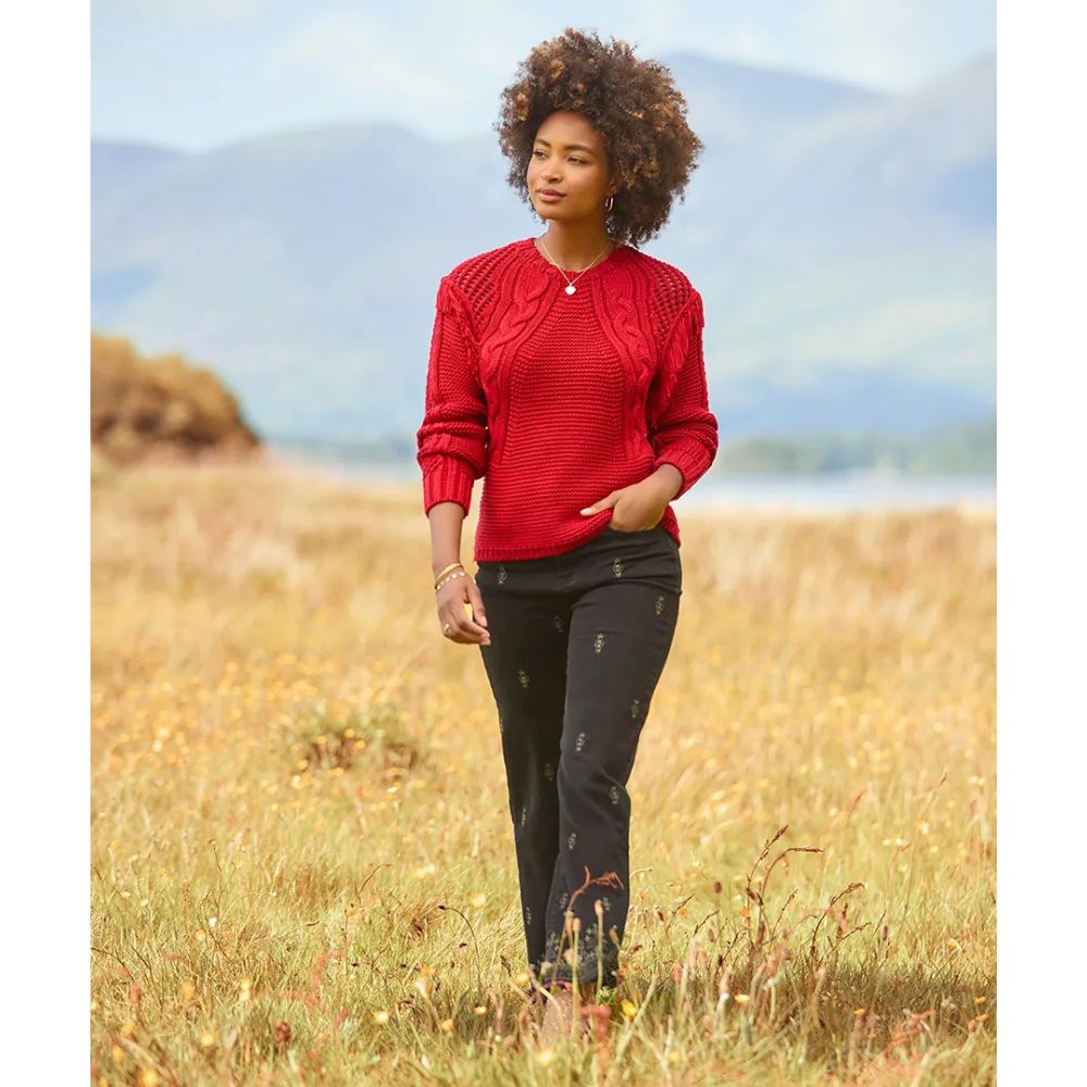 Joe Browns Sienna Fringed Cable Knit Jumper - Red