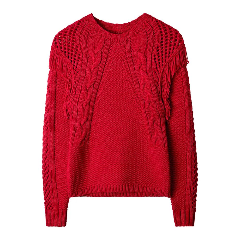 Joe Browns Sienna Fringed Cable Knit Jumper - Red