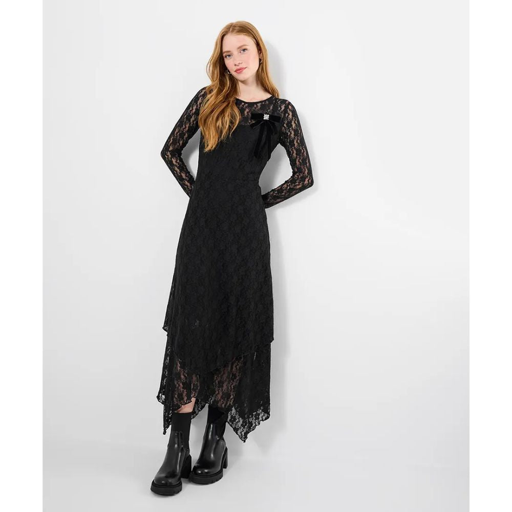 Joe Browns Sylvie Lace Dress With Brooch - Black