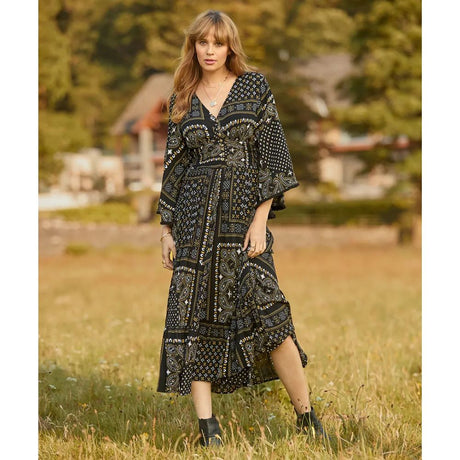 Joe Browns Seline Scarf Print Crinkle Dress - Black