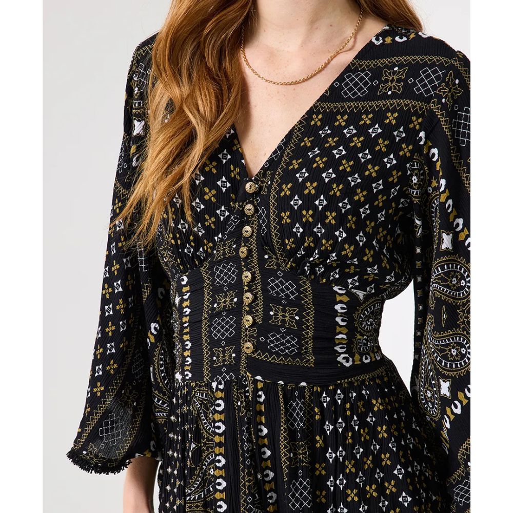 Joe Browns Seline Scarf Print Crinkle Dress - Black