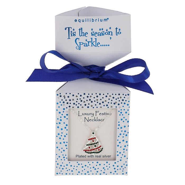 Equilibrium 42cm Sparkle Christmas Silver Plated Tree Necklace