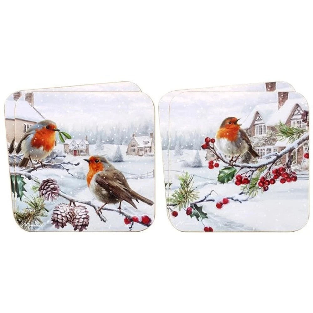 Joe Davies Christmas Robins Coasters set of 4 (Choice of 2)