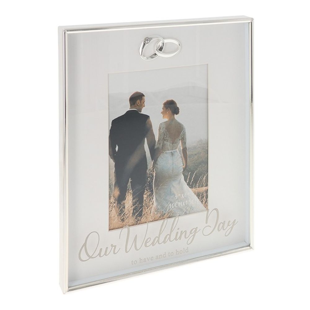 Joe Davies 4x6 Script Wedding Photo Frame - Silver