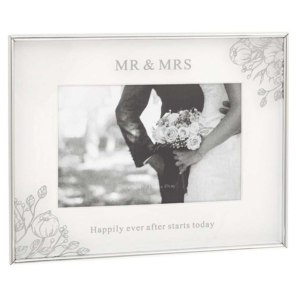 Joe Davies 22cm Mirror Floral Frame Mr & Mrs (6x4)