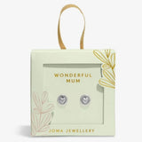 Joma Jewllery Mother's Day Earring Box 'Wonderful Mum' Stud Earrings - Silver Plated