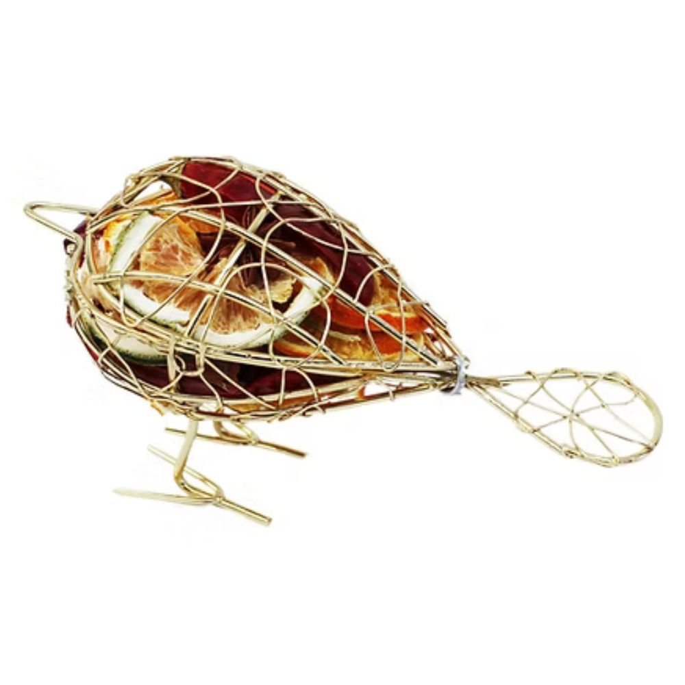 Jormaepourri Metal Robin Filled With Scented Dried Fruits And Cones - Gold