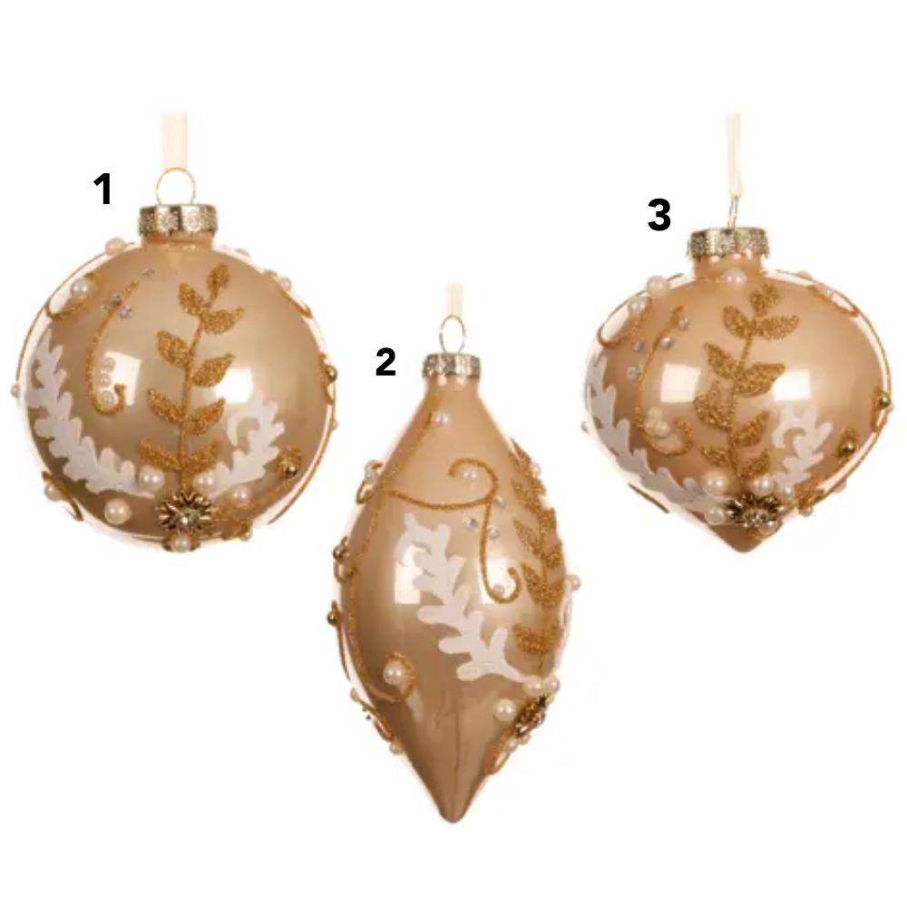 Decoris 8cm Pearl Shiny Glass Glitter/Bead Bauble (Choice of 3)