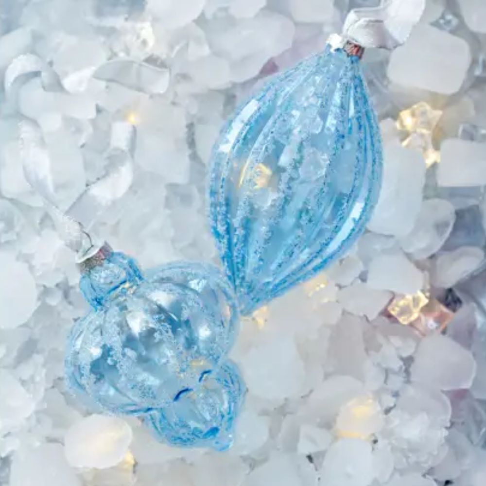 Decoris Blue Transparent Glass Bauble With Beads (Choice of 2)