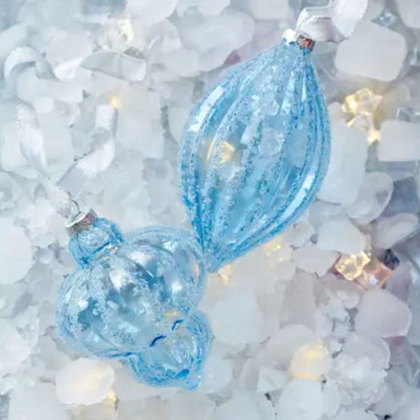 Decoris Blue Transparent Glass Bauble With Beads (Choice of 2)
