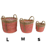 Decoris Large Round Corn Leaf Planter with Handle - Pink & Orange