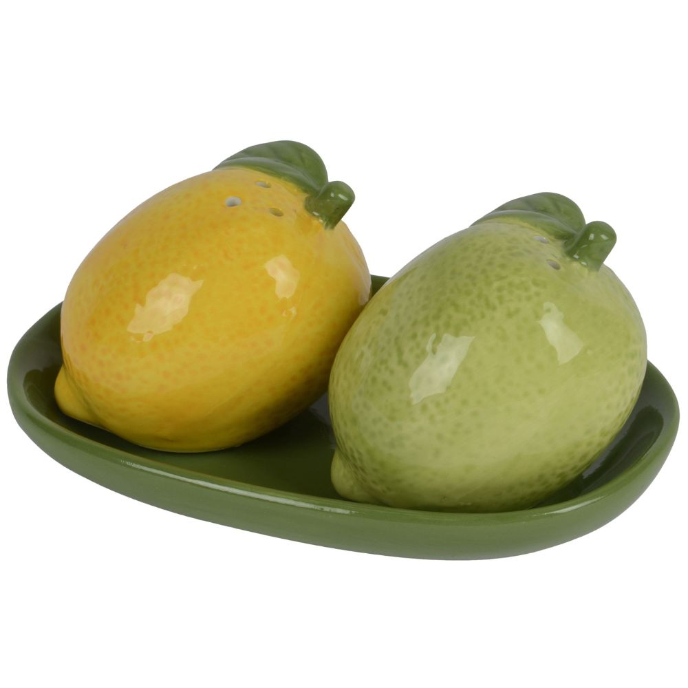 Decoris Lemon & Lime Dolomite Glaze Salt & Pepper Shakers