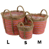 Decoris Medium Round Corn Leaf Planter with Handle - Pink & Orange