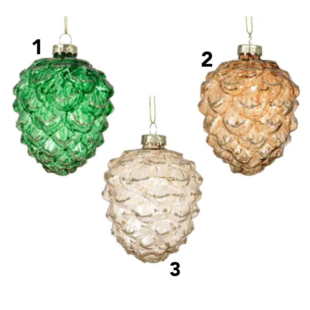 Decoris Transparent Glass Acorn Bauble With Glitter (Choice of 3)