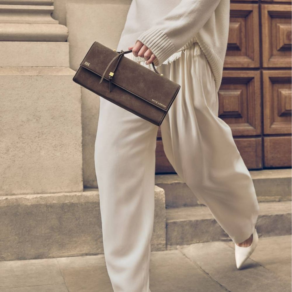 Katie Loxton Alma Suedette Clutch - Bitter Chocolate