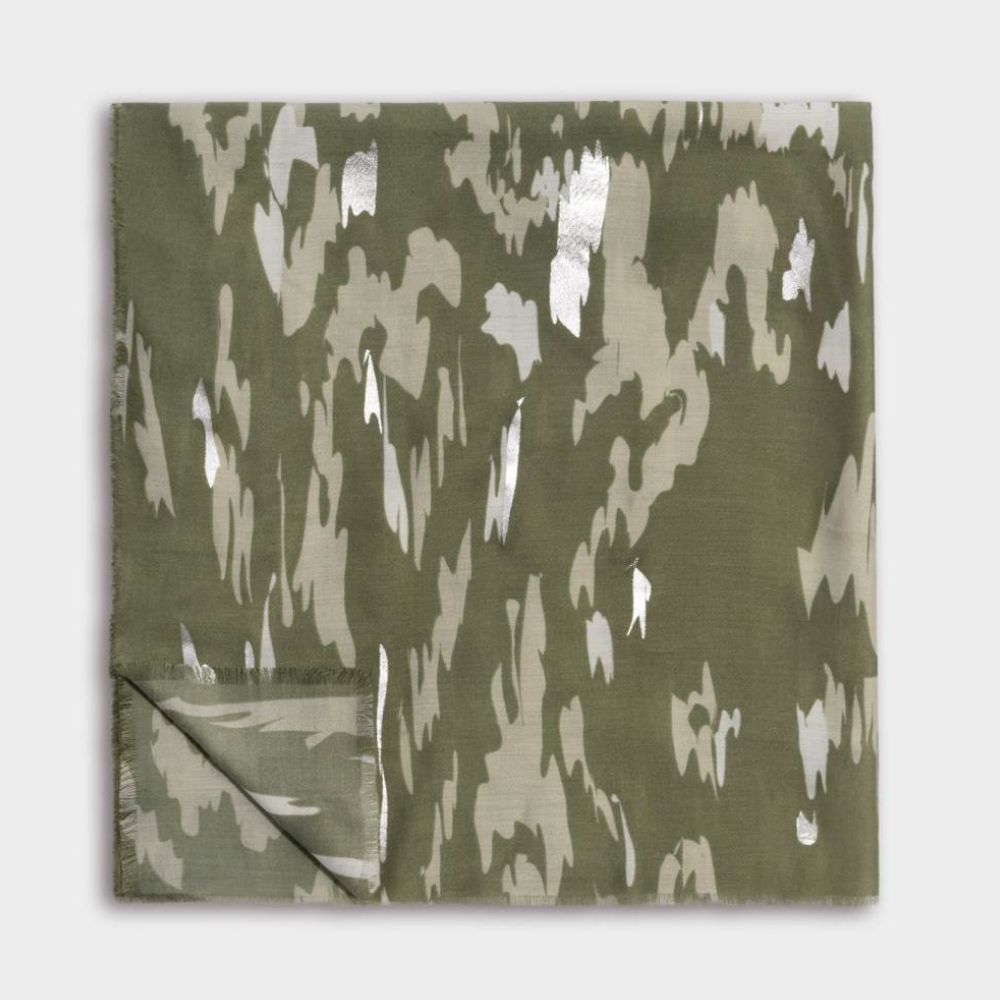 Katie Loxton Animal Printed Foil Scarf - Olive/Sand
