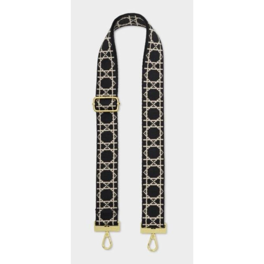 Katie Loxton Black Geometric Canvas Bag Strap