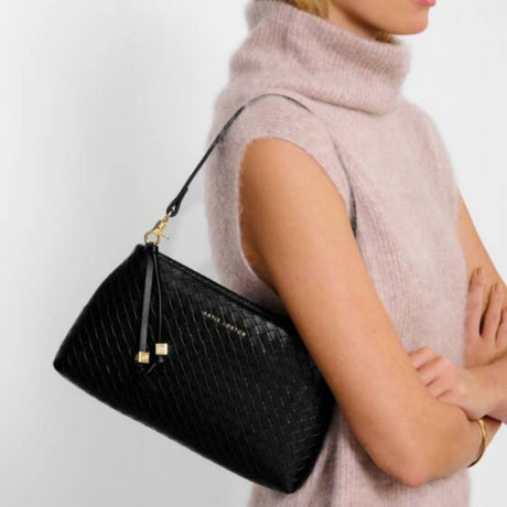 Katie Loxton Black Nova Woven Texture Clutch