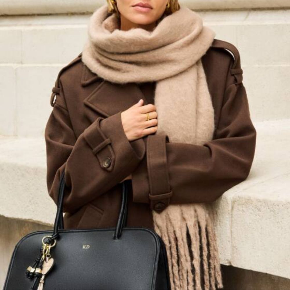 Katie Loxton Blush Taupe Oversized Recycled Tassel Scarf