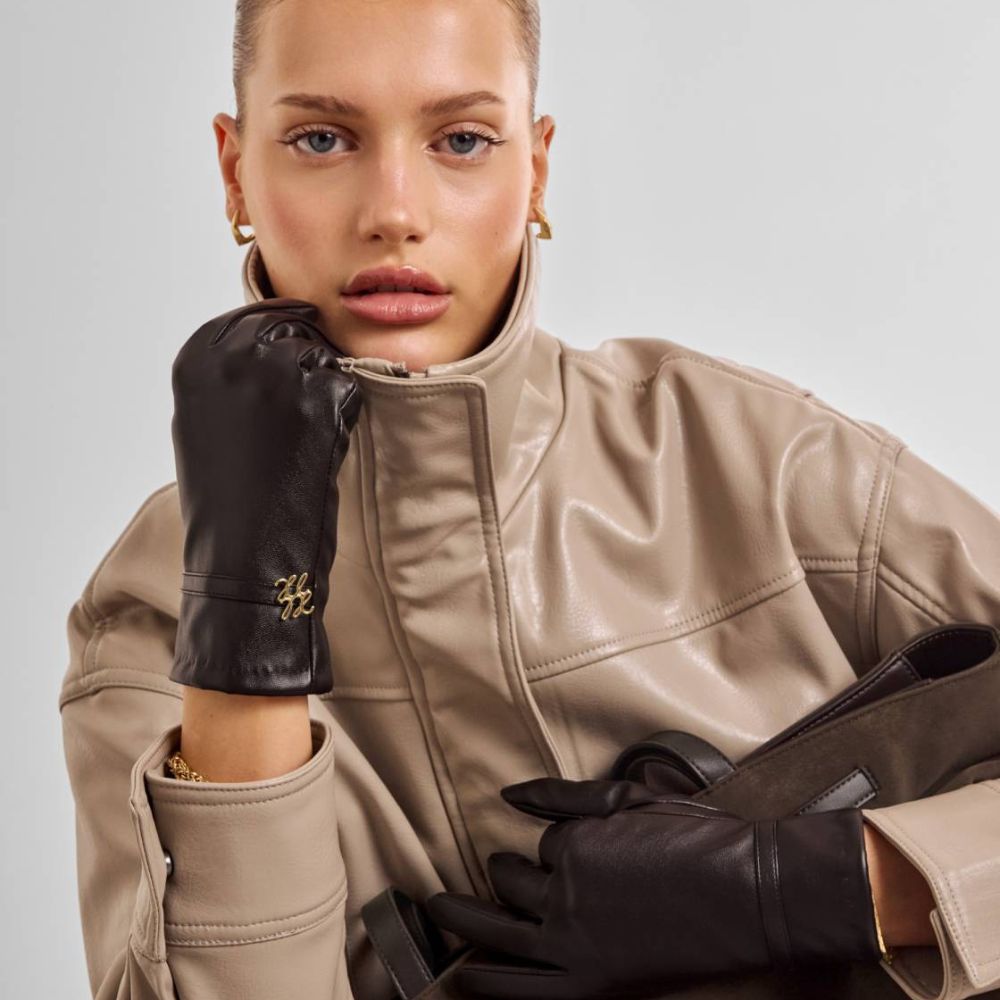 Katie Loxton Boxed Faux Leather Gloves - Chocolate
