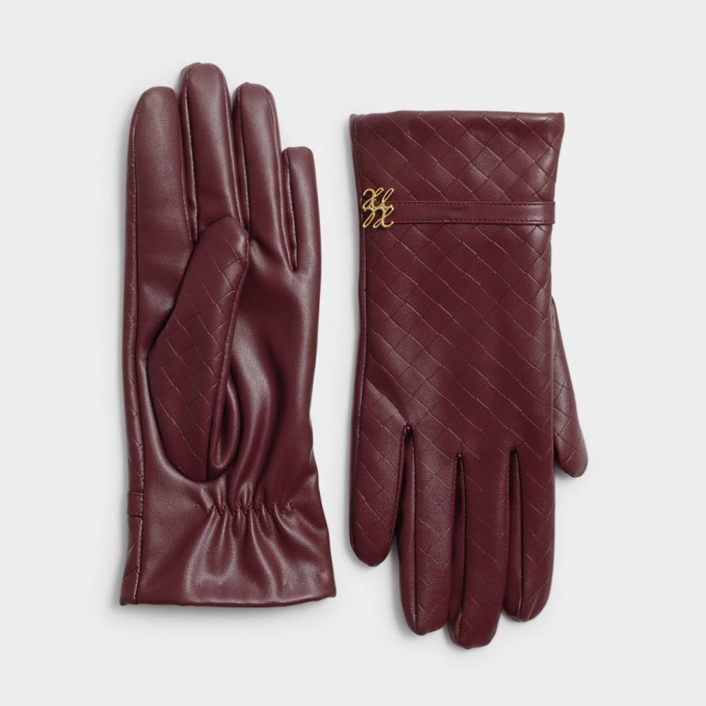 Katie Loxton Boxed Woven Faux Leather Gloves - Cherry