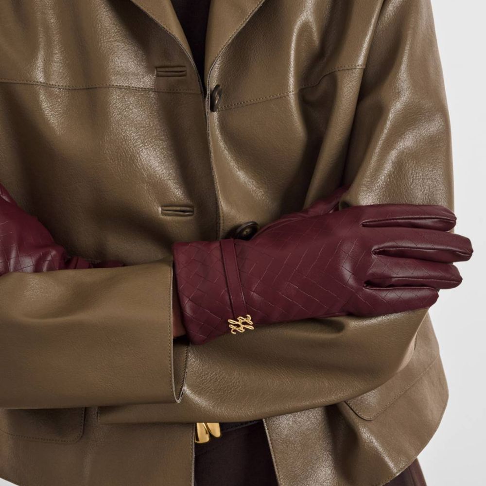 Katie Loxton Boxed Woven Faux Leather Gloves - Cherry