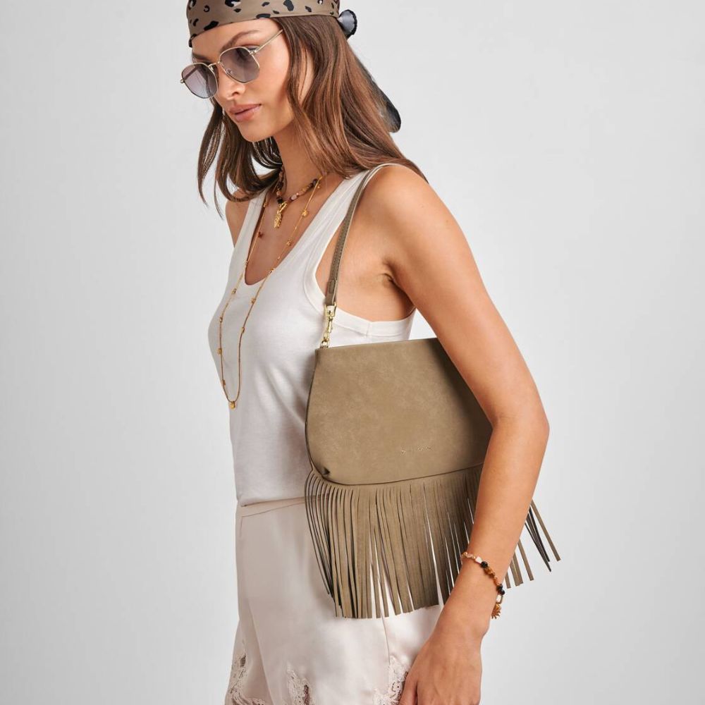 Katie Loxton Cali Suedette Fringe Small Shoulder Bag - Taupe