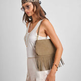Katie Loxton Cali Suedette Fringe Small Shoulder Bag - Taupe