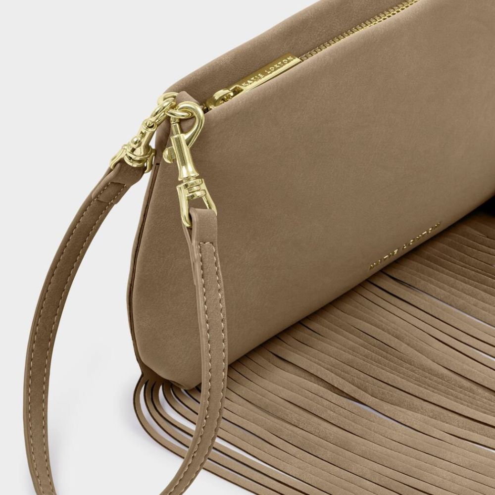 Katie Loxton Cali Suedette Fringe Small Shoulder Bag - Taupe
