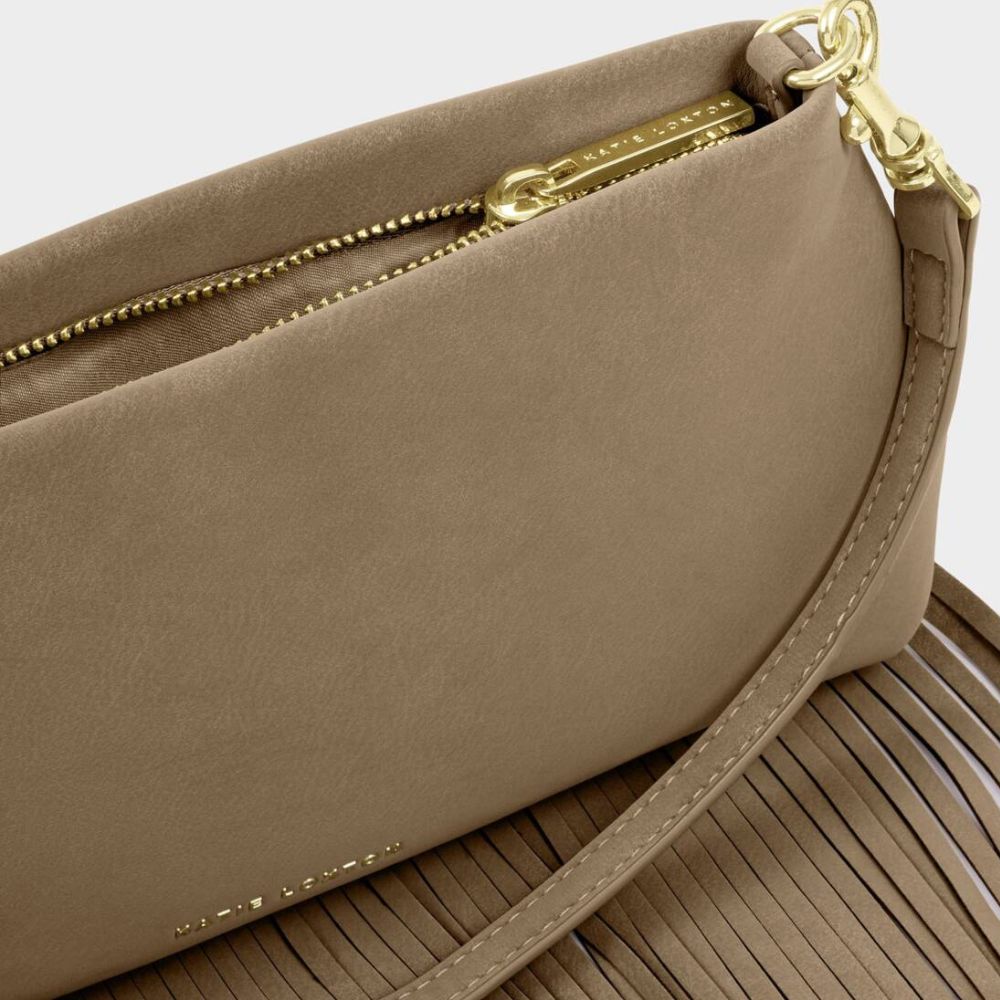 Katie Loxton Cali Suedette Fringe Small Shoulder Bag - Taupe