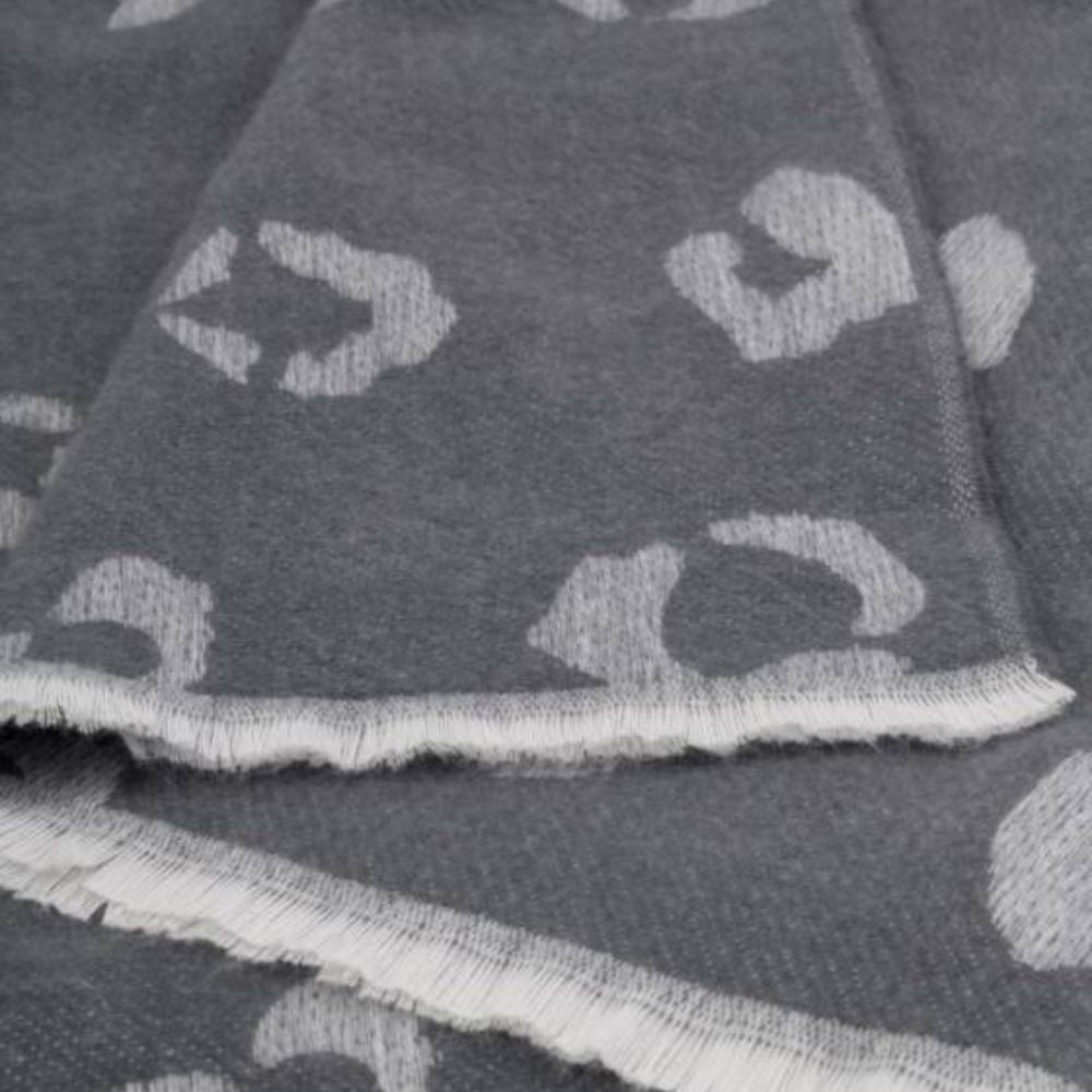 Katie Loxton Charcoal & Pale Grey Leopard Printed Blanket Scarf
