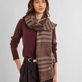Katie Loxton Check Printed Scarf  - Dark Brown/Taupe