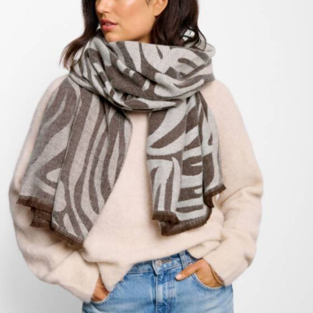 Katie Loxton Choclate & Taupe Zebra Printed Blanket Scarf