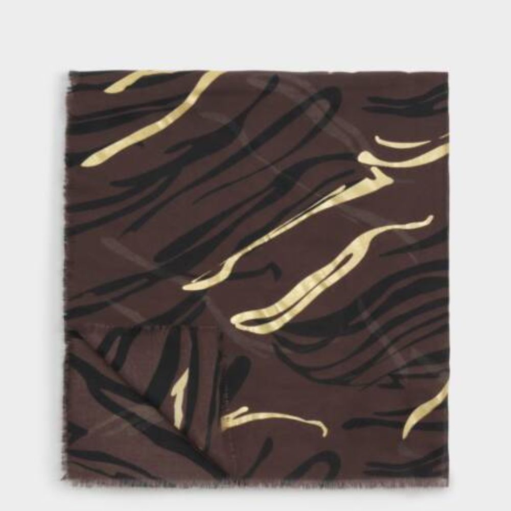 Katie Loxton Choclate, Black & Gold Printed Foil Scarf