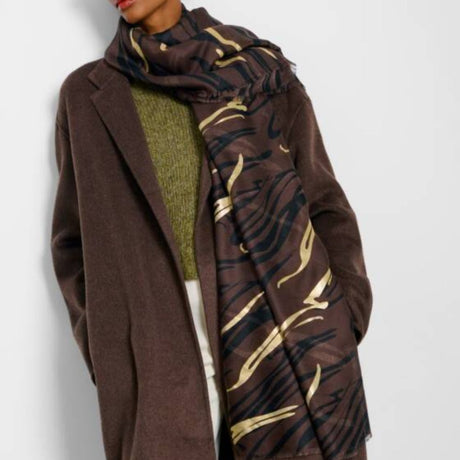 Katie Loxton Choclate, Black & Gold Printed Foil Scarf