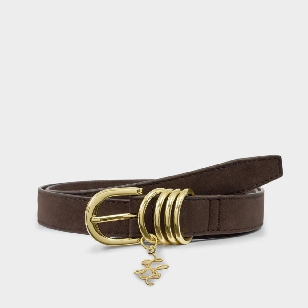Katie Loxton Chocolate Suedette Belt with Rings - Medium/Large