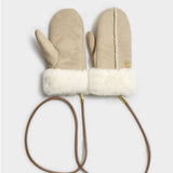 Katie Loxton Faux Suede Mittens with Cord - Taupe/Cream