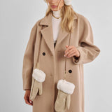 Katie Loxton Faux Suede Mittens with Cord - Taupe/Cream