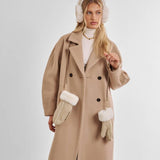 Katie Loxton Faux Suede Mittens with Cord - Taupe/Cream