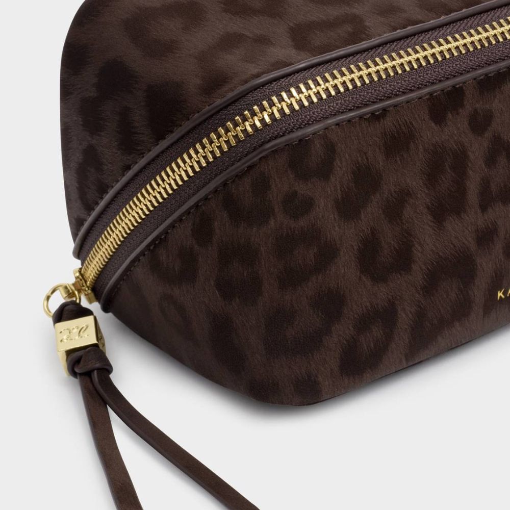 Katie Loxton Fold-Out Mirror Makeup Bag - Chocolate Leopard