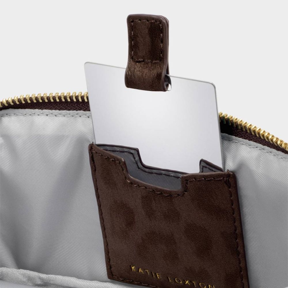 Katie Loxton Fold-Out Mirror Makeup Bag - Chocolate Leopard
