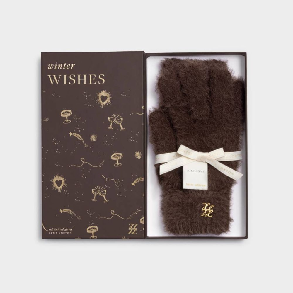 Katie Loxton Gift Boxed Soft Knitted Gloves - Chocolate