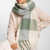 Katie Loxton Graphite Green Recycled Checked Tassel Scarf