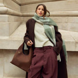 Katie Loxton Graphite Green Recycled Checked Tassel Scarf