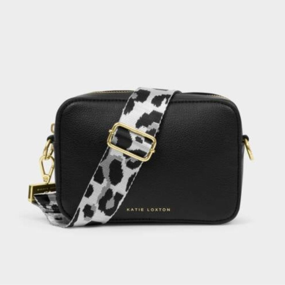 Katie Loxton Grey & Black Leopard Canvas Bag Strap