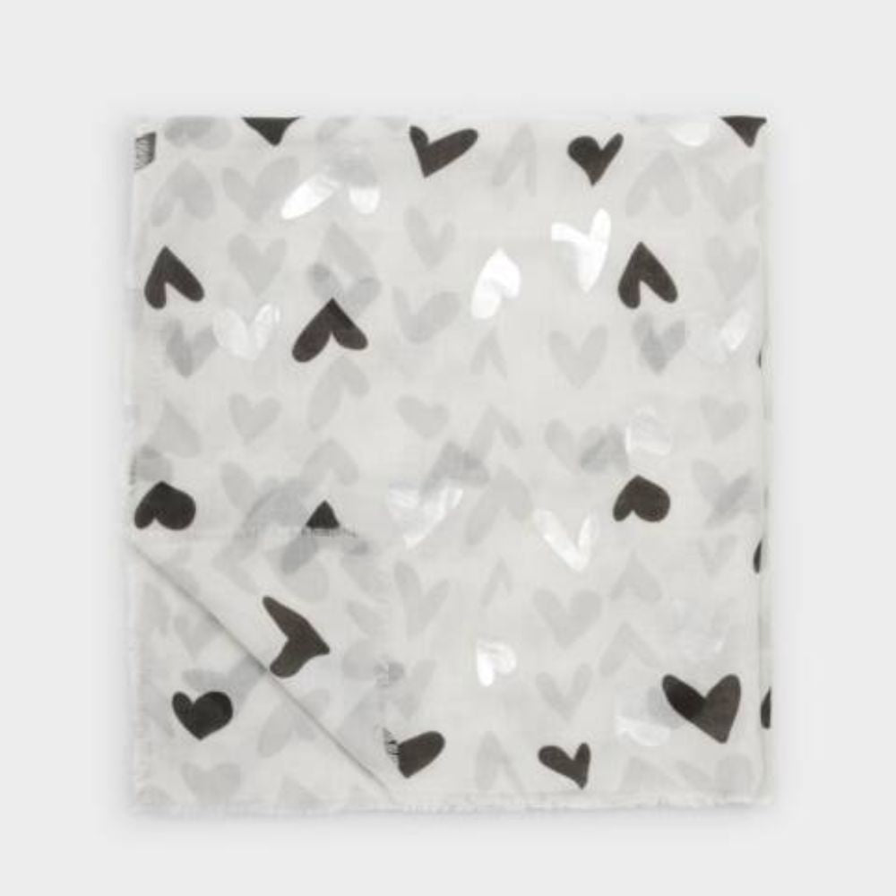Katie Loxton Grey & Silver Abstract Heart Printed Foil Scarf